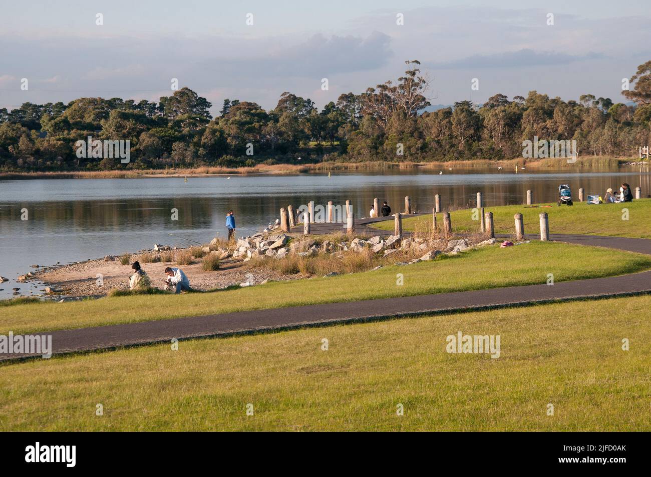 Karkarook Park is a 15-ha. metropolitan park in Moorabbin, Melbourne, Victoria, Australia, encompassing a man-made wetlands and lake stocked with fish Stock Photo