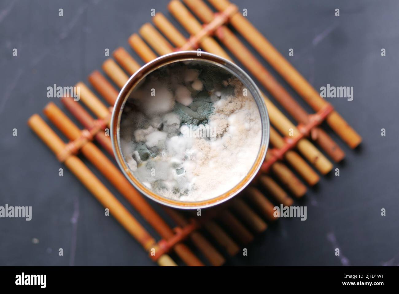 tin container food with mildew. Spoiled products Stock Photo Alamy
