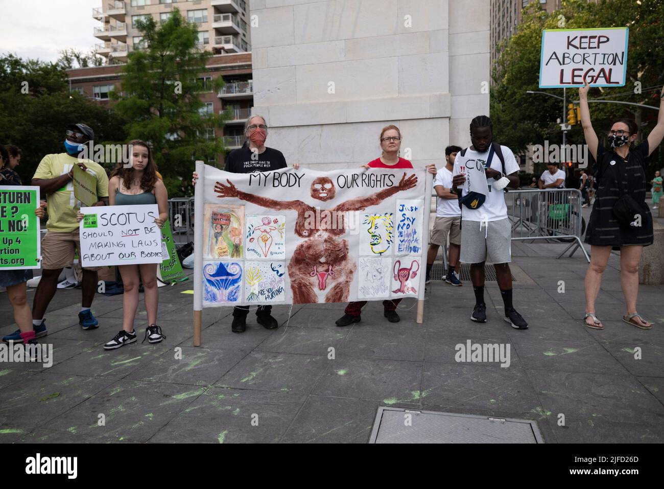New York, New York, USA. 1st July, 2022. Demonstrators march are shown ...
