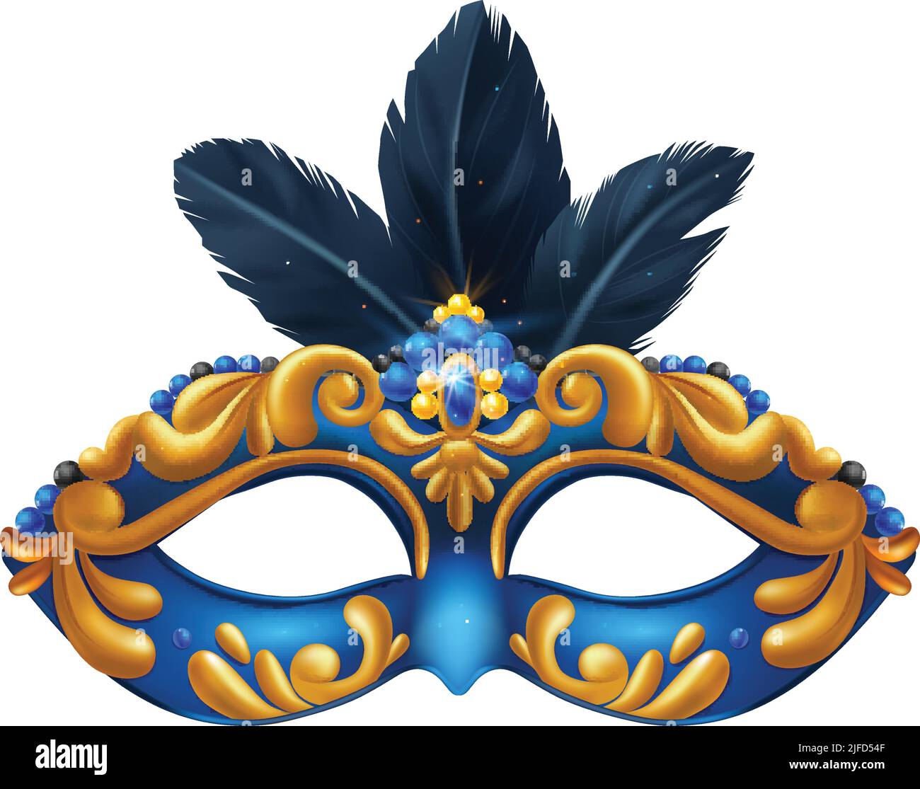 Realistic carvinal mask composition with isolated image of masquerade mask with blue and yellow pattern vector illustration Stock Vector