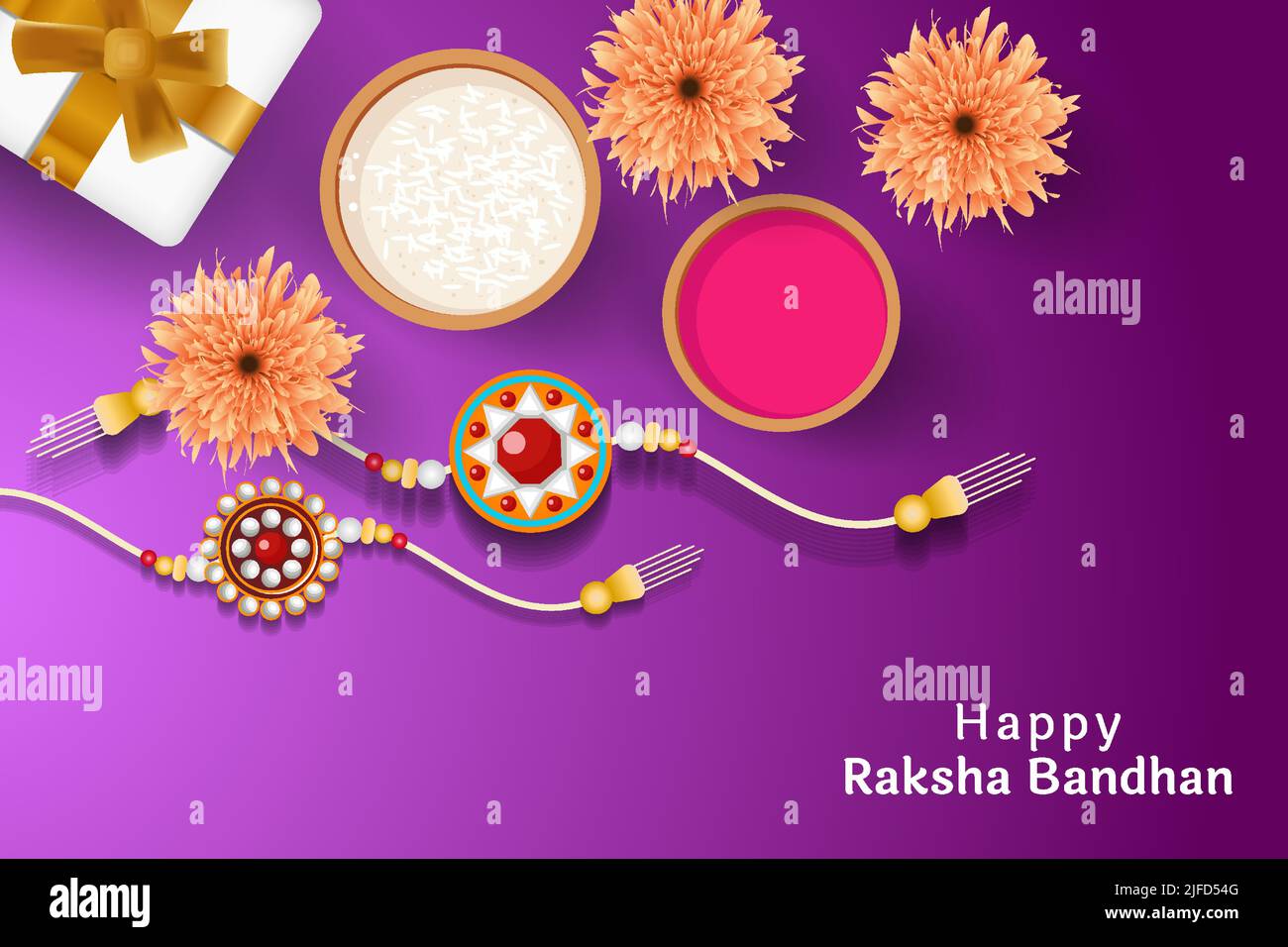 happy raksha bandhan background illustration with rakhi, rice, gift box,  and flowers Stock Vector Image & Art - Alamy