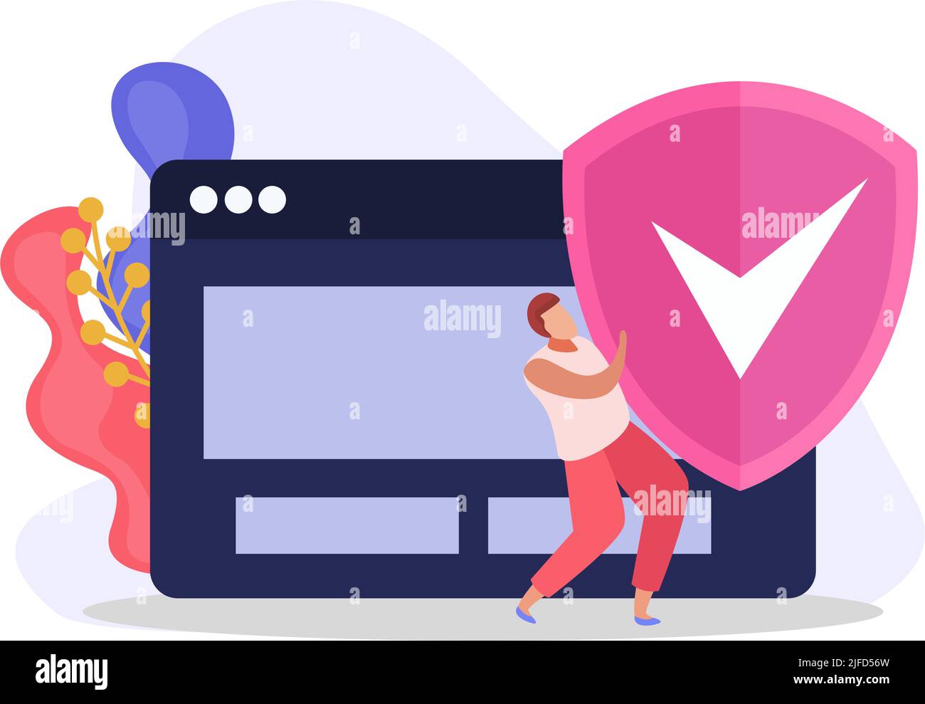 Internet security protected personal data flat icon with character and shield image vector illustration Stock Vector