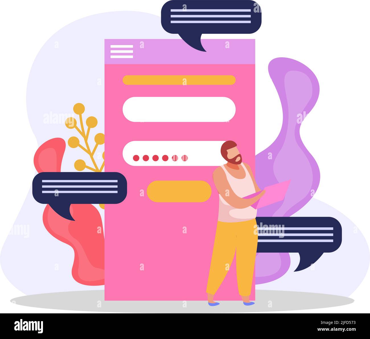 Flat icon with computer user chatting online on laptop vector illustration Stock Vector