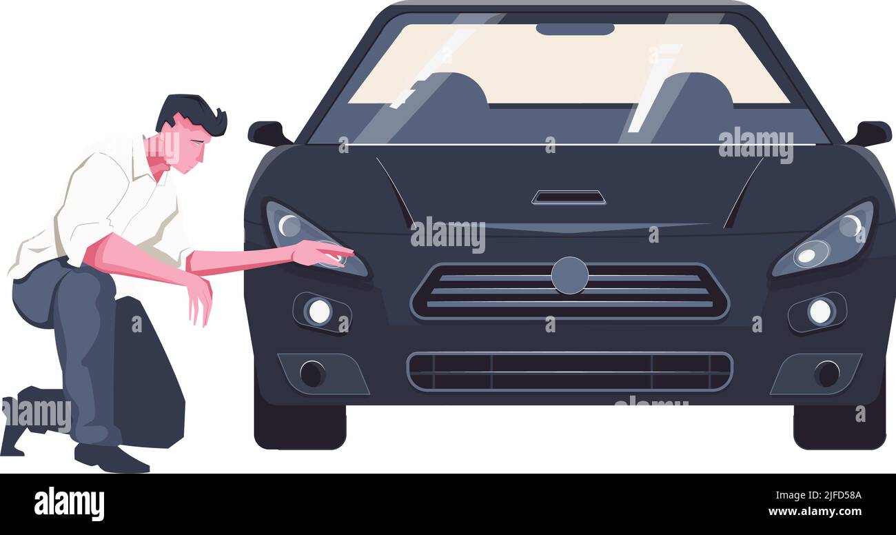 Flat icon with man examining car vector illustration Stock Vector