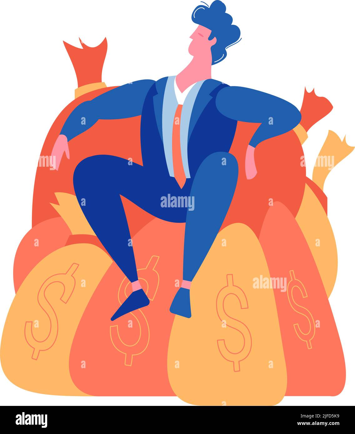 Loser failure success winning businessmen composition with lucky man sitting on sacks with dollar signs vector illustration Stock Vector