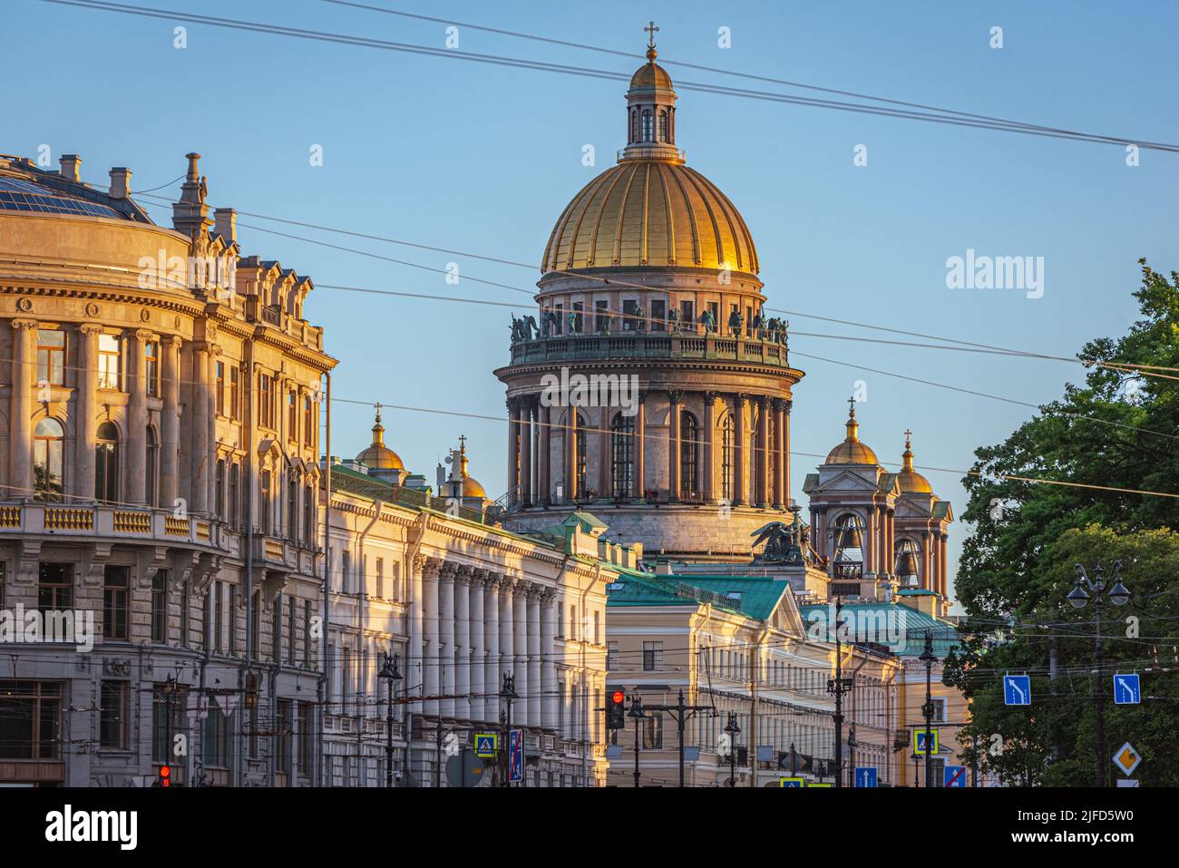 Saint Isaac Cathedral at sunset - Saint Petersburg, Russia. Summer 2022. Stock Photo