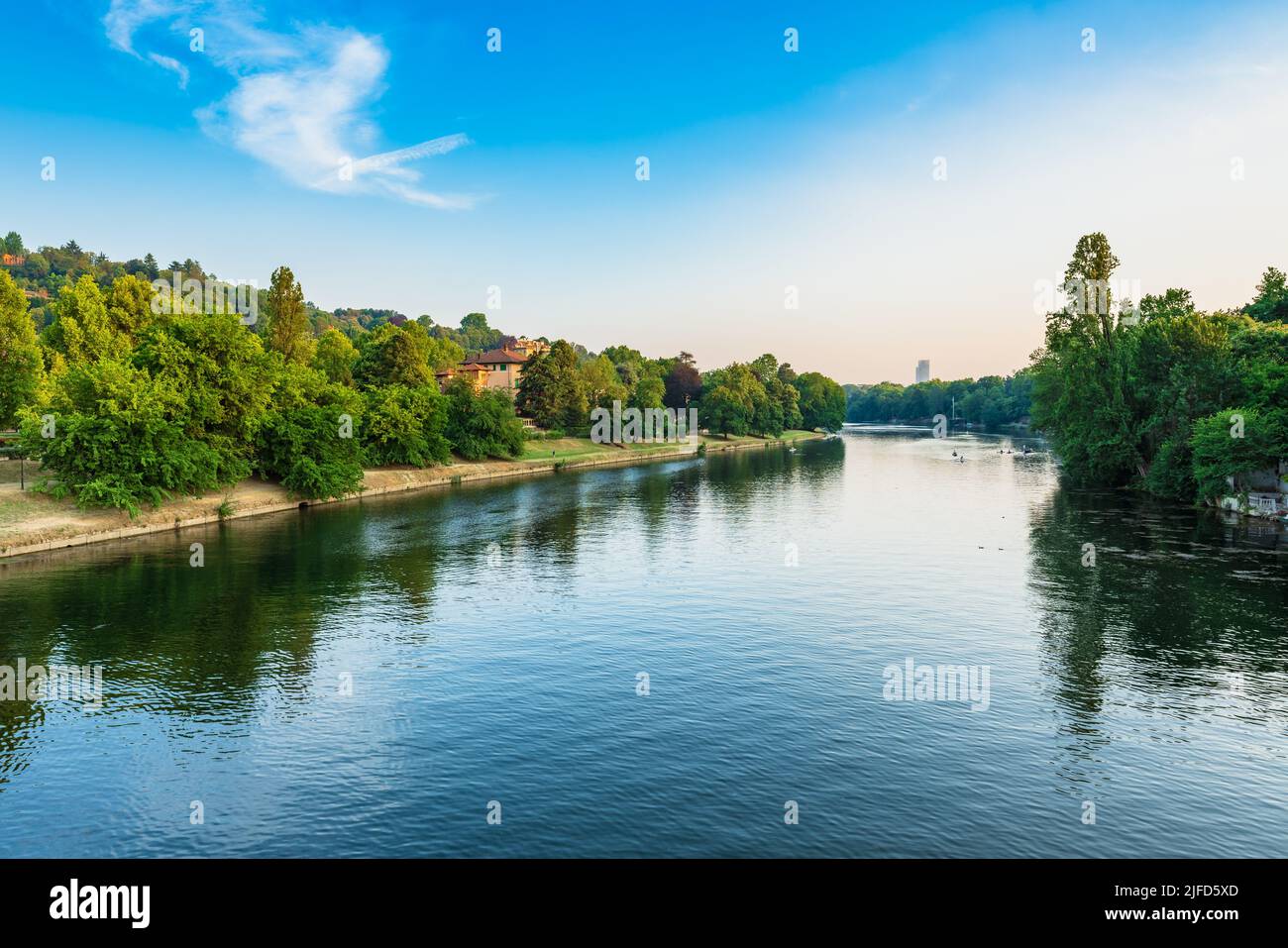 Scenic view of Po riverbanks in Turin, Italy Stock Photo