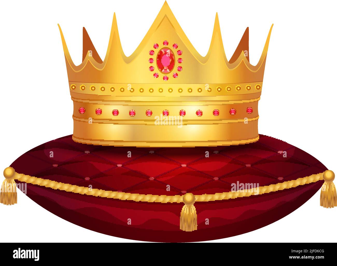 Royal golden crown composition with isolated image of crown on red ...