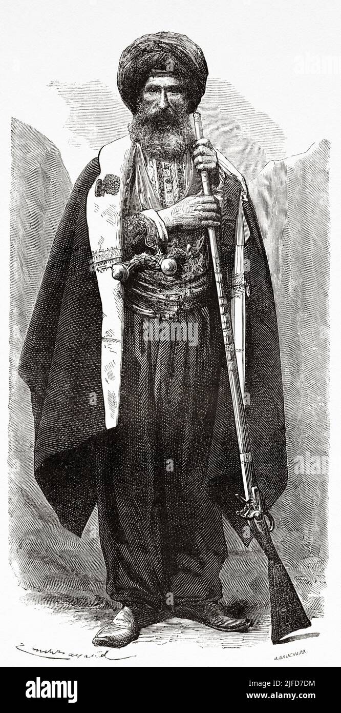 Old man from Chaldea, Iraq. Journey to Babylon by Guillaume Lejean 1866 from Le Tour du Monde 1867 Stock Photo