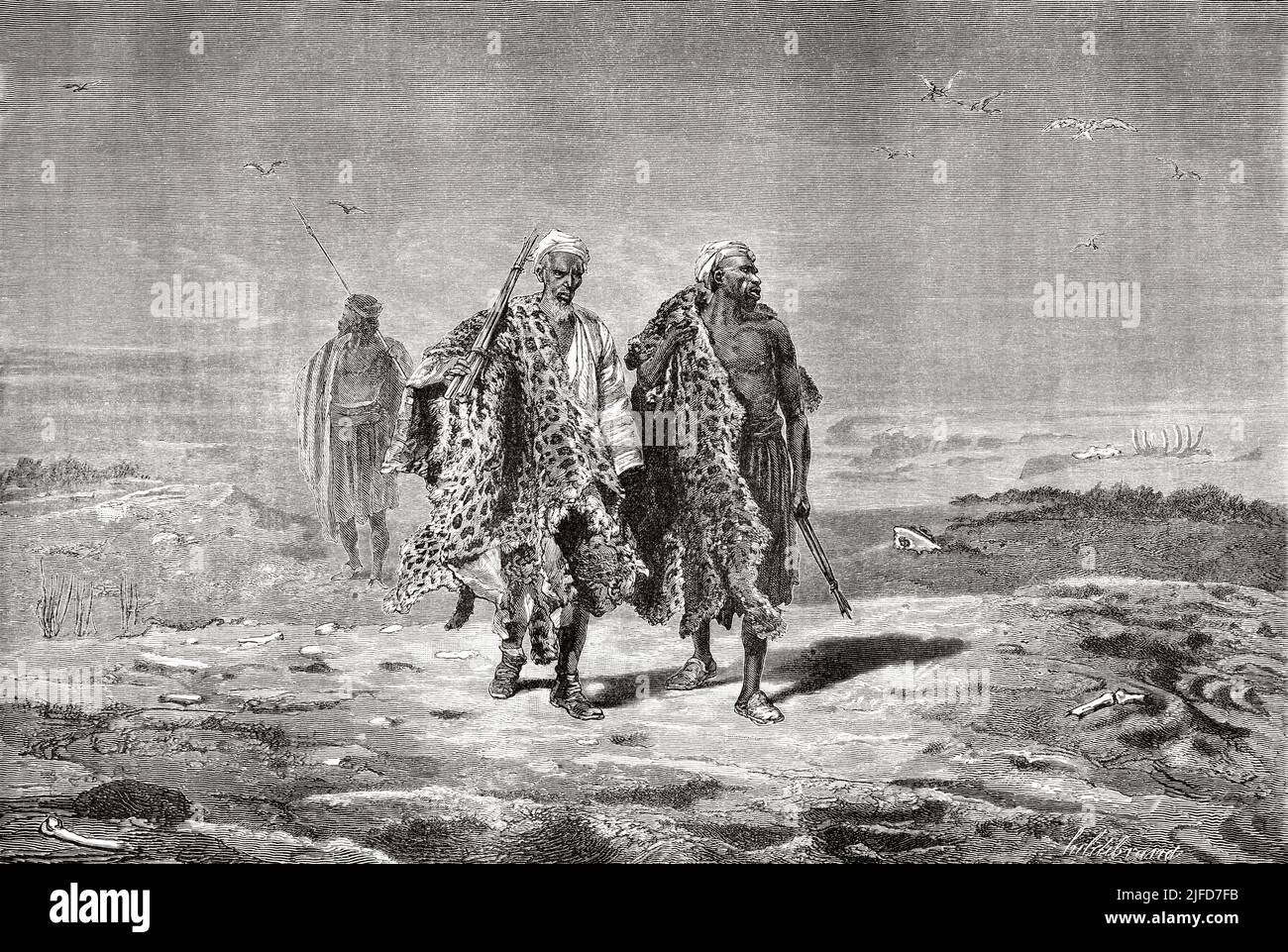 Arab skin traders, Iraq. Journey to Babylon by Guillaume Lejean 1866 from Le Tour du Monde 1867 Stock Photo