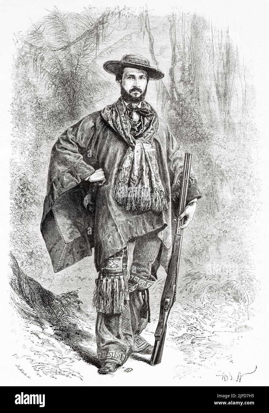 Portrait of Paul Marcoy. Laurent Saint-Cricq (1815-1887) 19th century French naturalist and explorer. Brazil. South America. Journey through South America, from the Pacific Ocean to the Atlantic Ocean by Paul Marcoy 1848-1860 from Le Tour du Monde 1867 Stock Photo