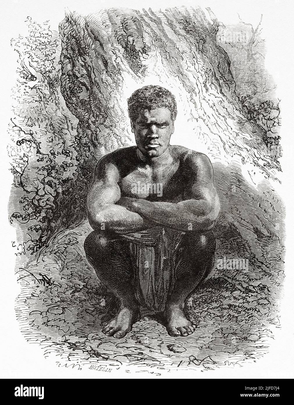 Native New Caledonian farmer, New Caledonia. Journey to New Caledonia by Jules Garnier 1863-1866 from Le Tour du Monde 1867 Stock Photo