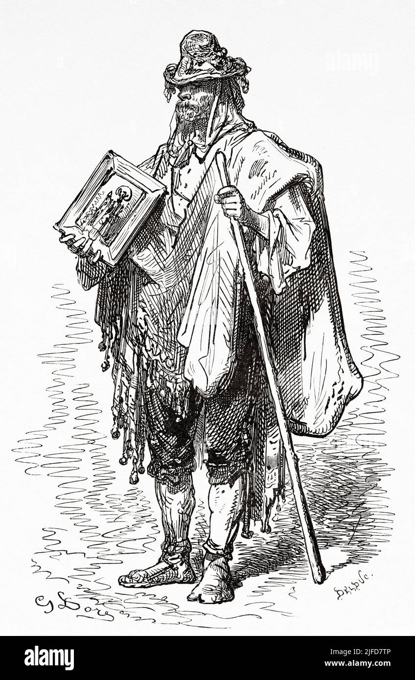 Andalusian Santero, man who created sacred images, near Ecija, Andalusia, Spain. Europe. Travels in Spain by Gustave Dore and Jean Charles Davillier from Le Tour du Monde 1867 Stock Photo