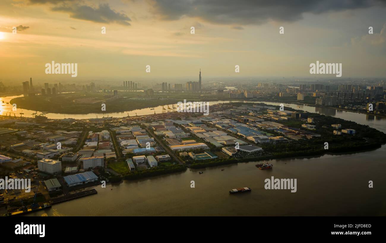 June 10, 2022: panoramic view of District 7 by the Saigon River, in Ho Chi Minh City, Vietnam Stock Photo