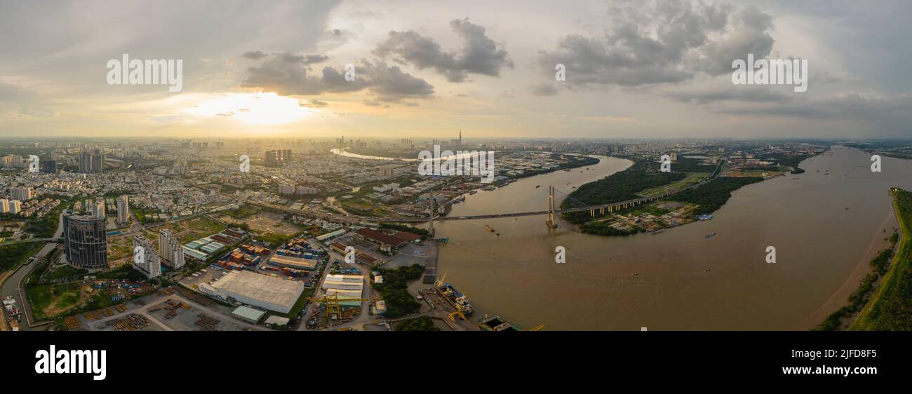 June 10, 2022: panoramic view of District 7 by the Saigon River, in Ho Chi Minh City, Vietnam Stock Photo