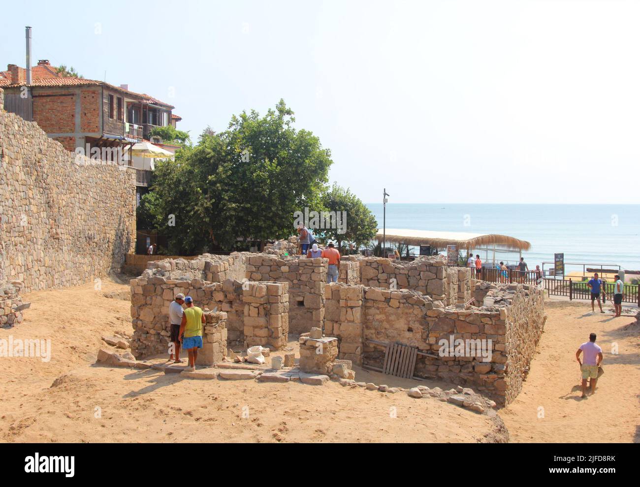 Sozopol, Bulgaria - July 16, 2013: Continuing excavations on the objects Fortified Wall and The Monastery St. Nicholas. Stock Photo