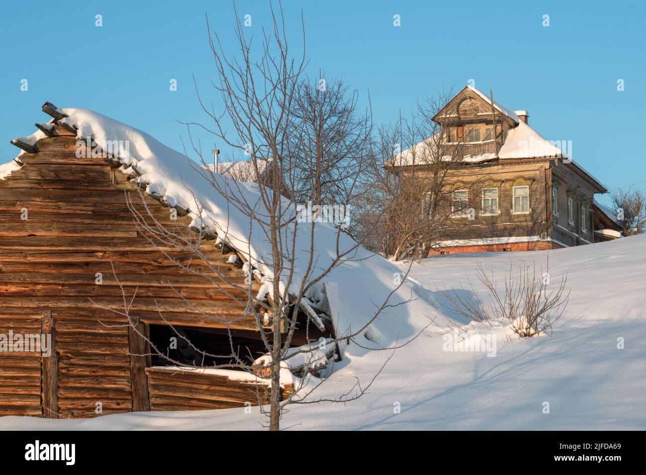 Old ruined rotten barn in the village on a winter day Stock Photo - Alamy