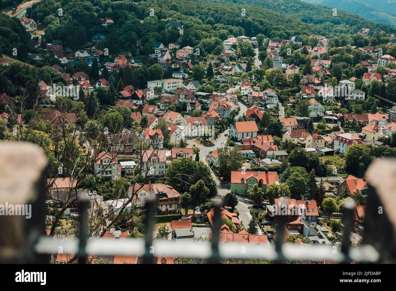 View of the rooftops of a small town in Germany from a height Stock ...