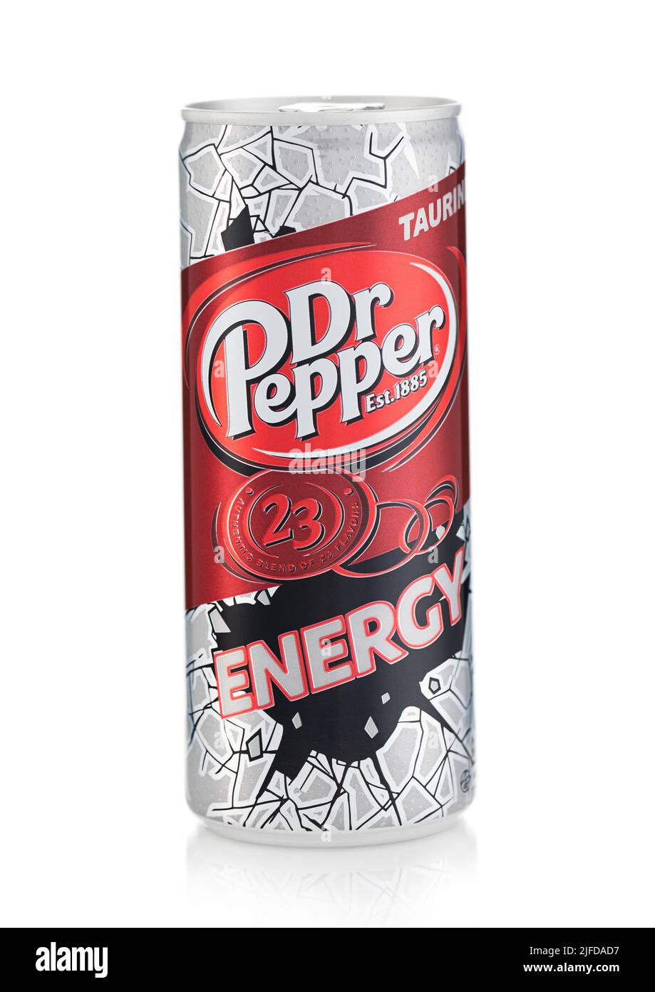 LONDON,UK - JUNE 02, 2022: Dr.Pepper energy drink with taurine on white ...