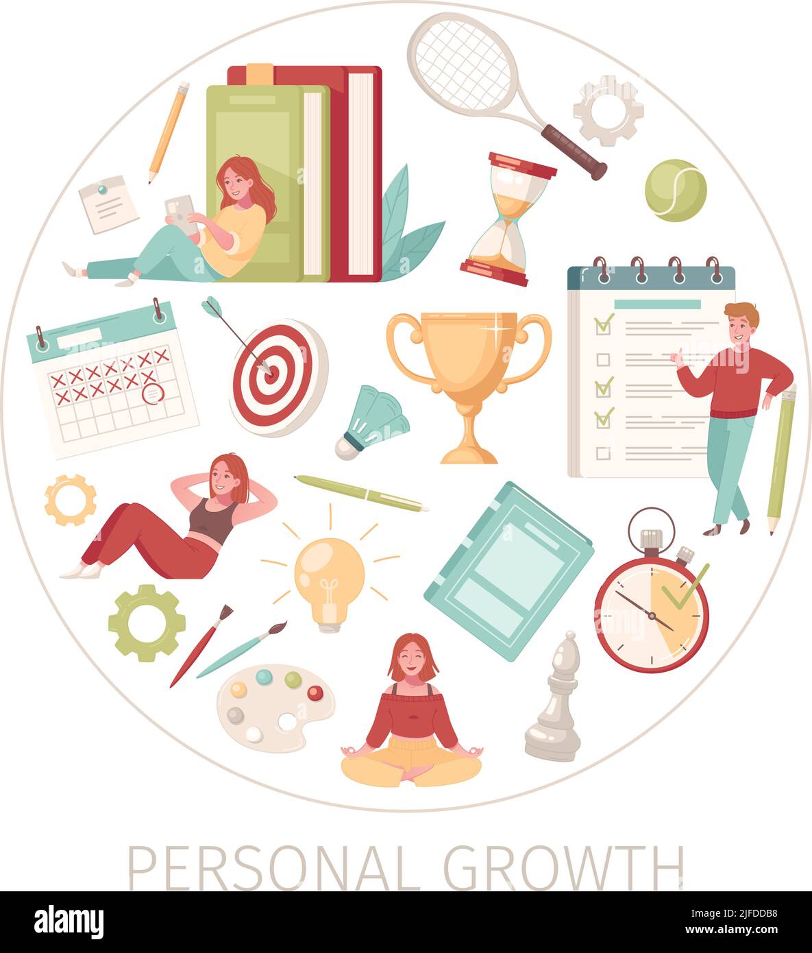 Personal growth self development round composition with isolated icons ...