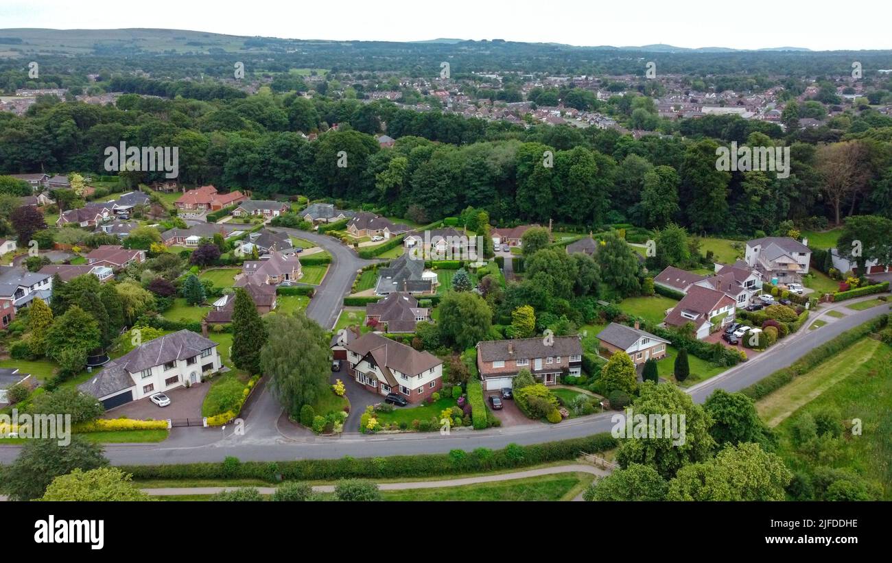 Aerial view of Poynton, south of Manchester in the northwest of England