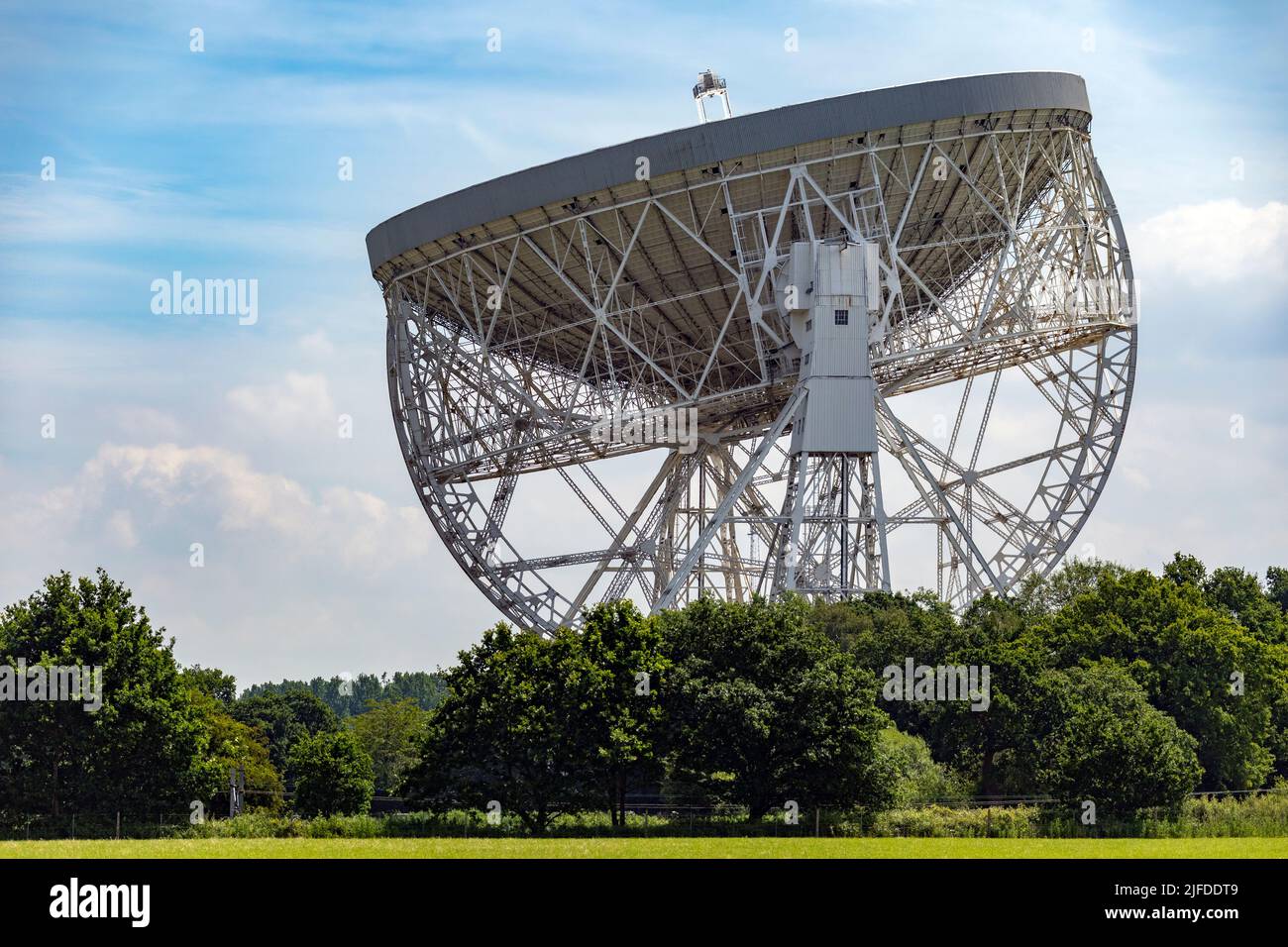 Jodrell Bank Radio Telescope in the Cheshire countryside in the United Kingdom. Stock Photo