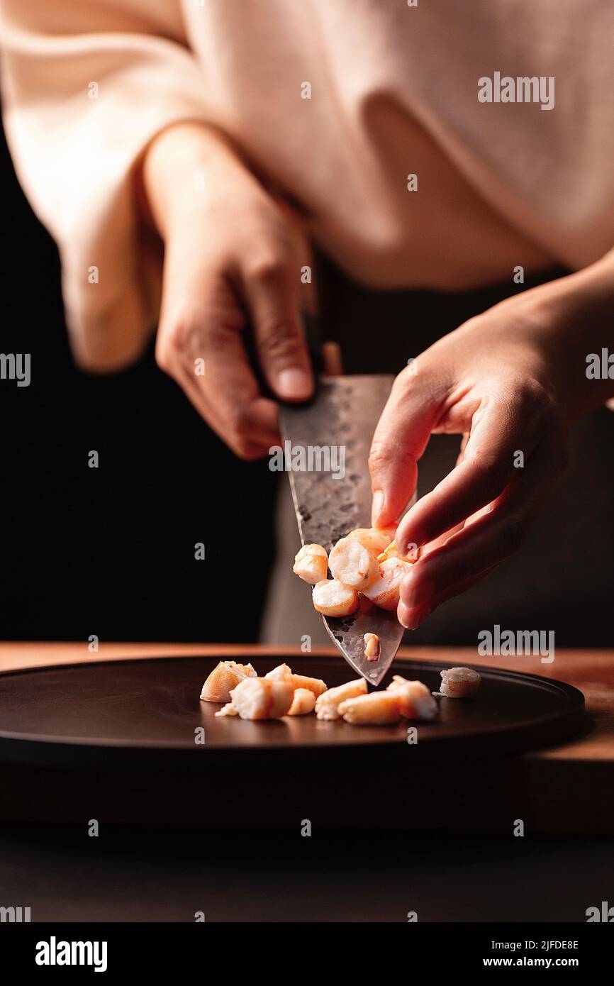 Chinese traditional cuisine three fresh dumpling filling preparation ...
