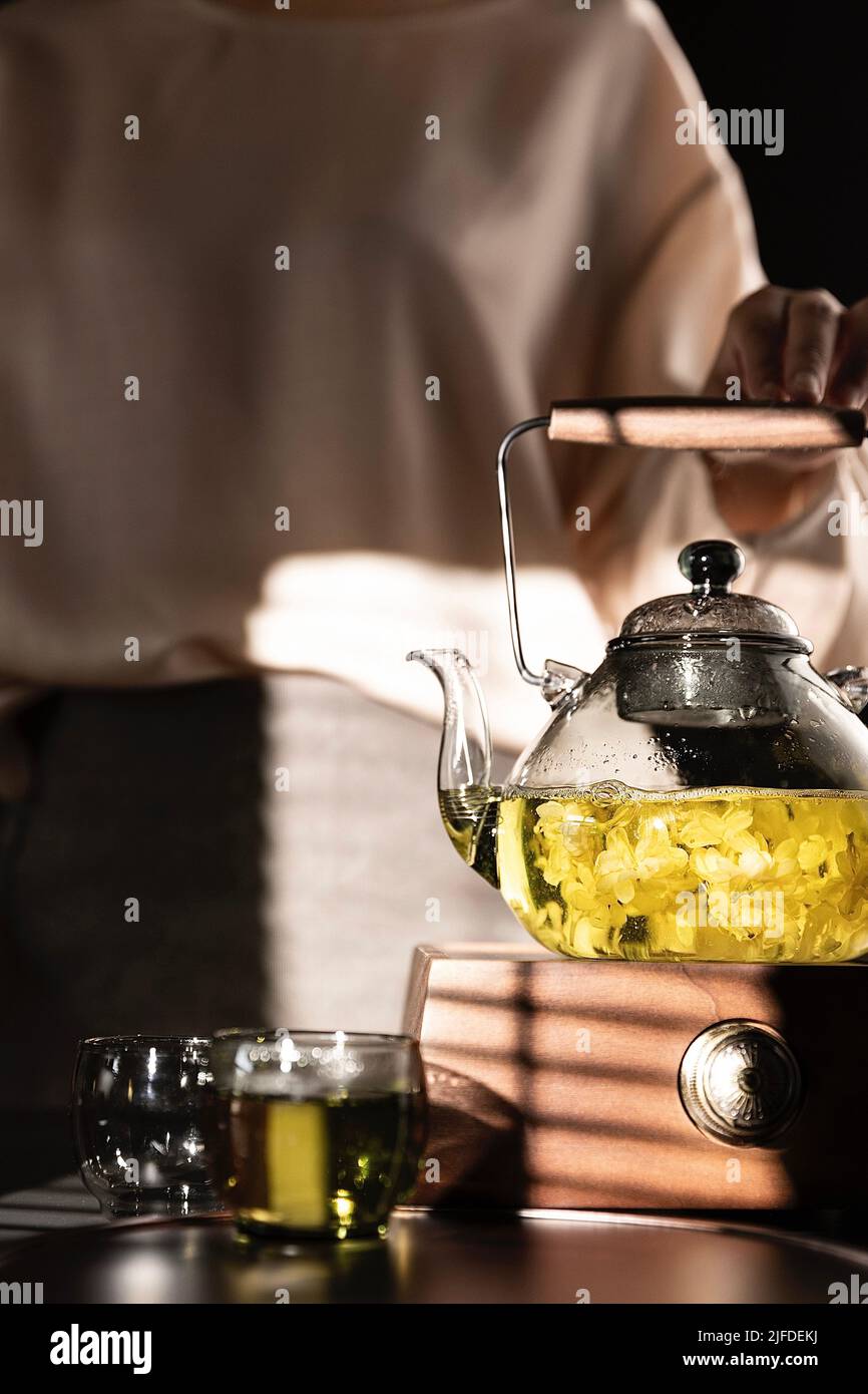 Brewed pure jasmine tea, a traditional Chinese beverage stock photo
