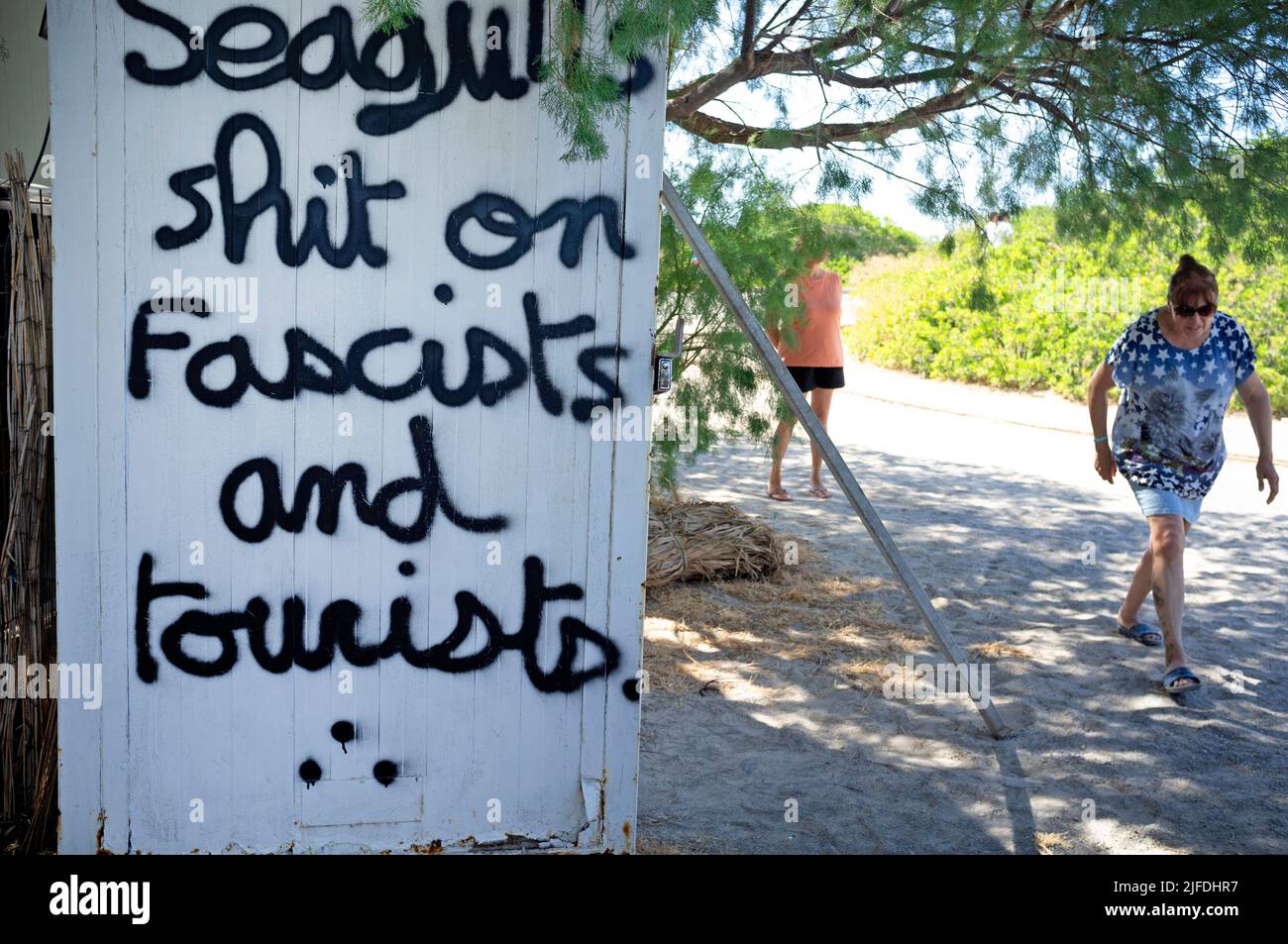 Strange graffiti near to Elafonissi Beach in SW Crete, Greece Stock Photo