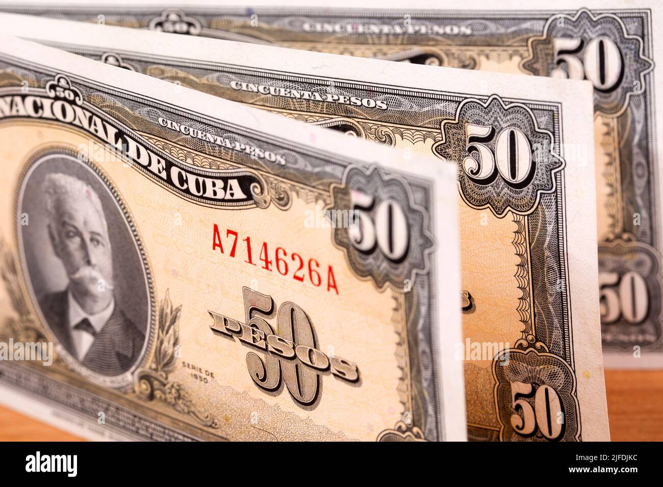 Old Cuban money - 50 Pesos - a business background Stock Photo