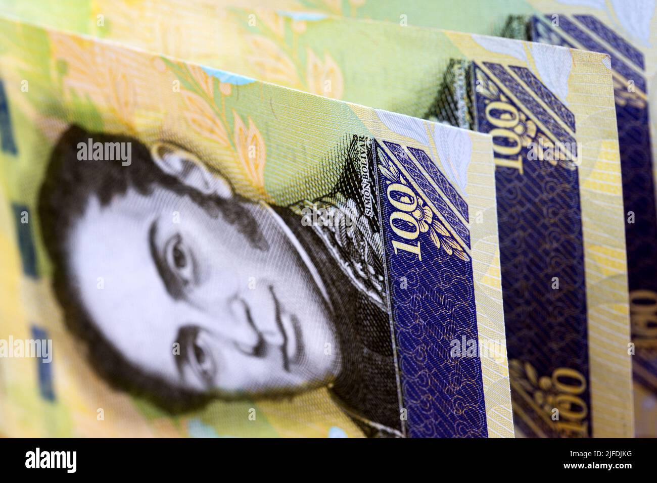 Venezuelan money - 100 Bolivares - a business background Stock Photo