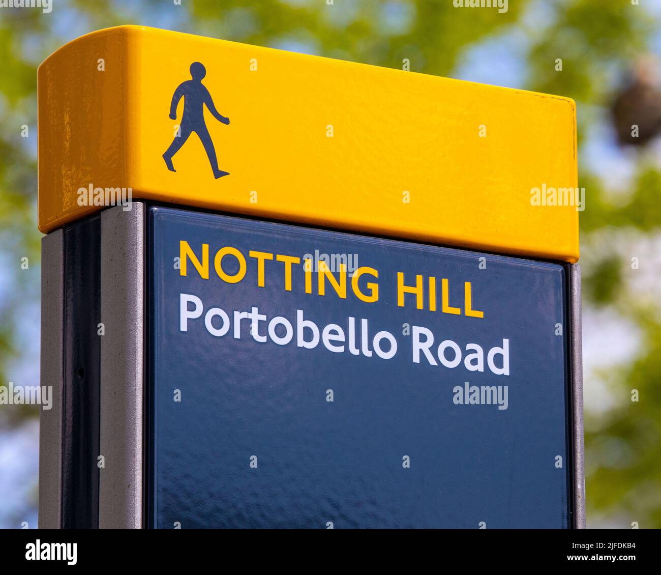 London, UK - May 5th 2022: Pedestrian sign for Portobello Road in the Notting Hill district of Kensington in London, UK. Stock Photo