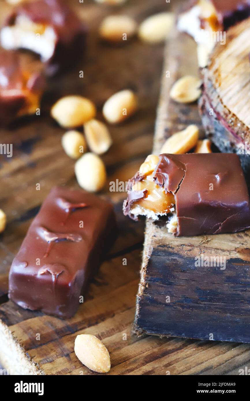 Chocolate bars with peanuts and caramel Stock Photo Alamy