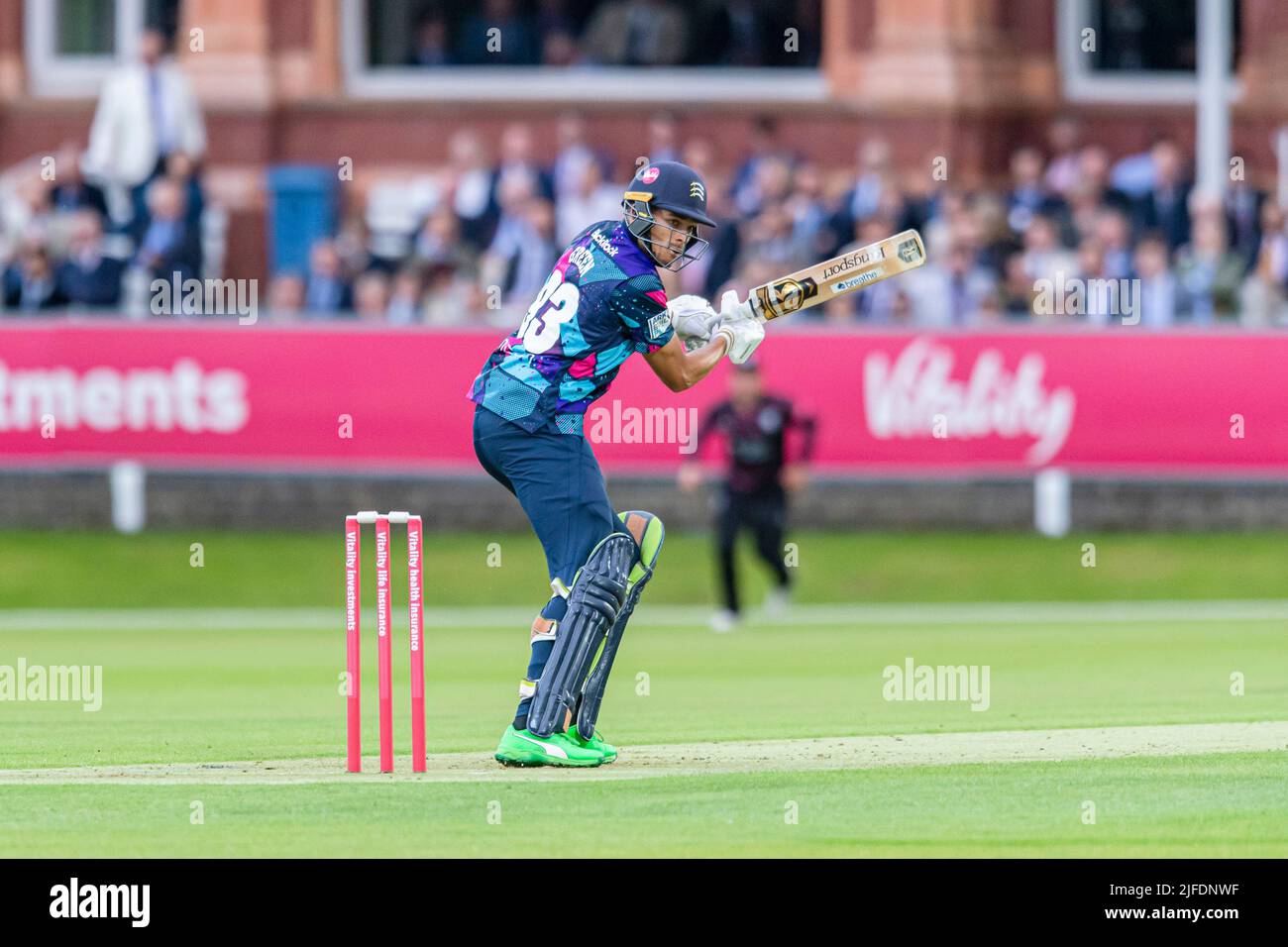 London, UK. 01th Jul, 2022. Chris Green of Middlesex bats during T20 Vitality Blast - Middlesex vs Somerset at The Lord's Cricket Ground on Friday, July 01, 2022 in LONDON ENGLAND.  Credit: Taka G Wu/Alamy Live News Stock Photo