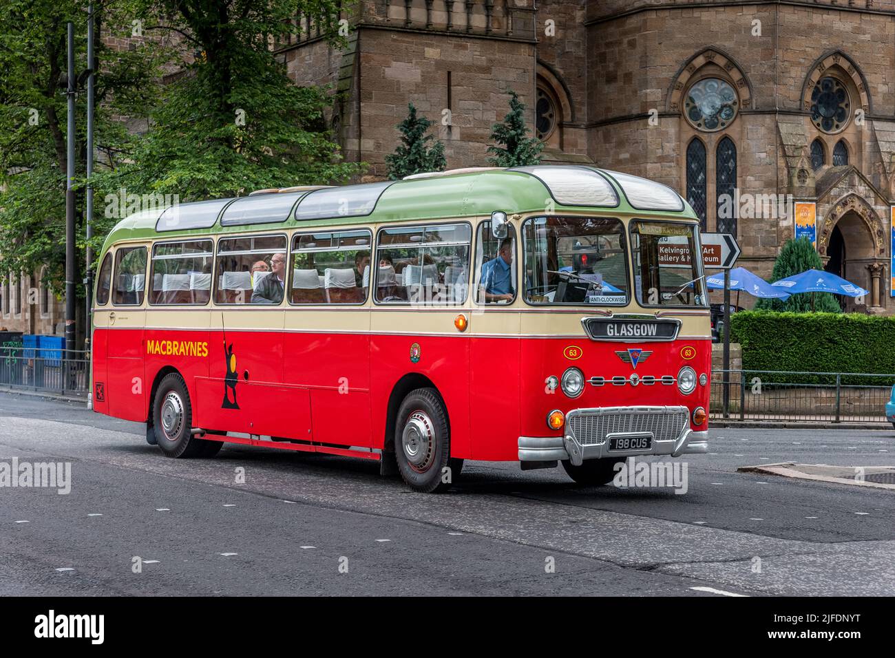 1961 AEC Reliance Coach in the Livery of MacBraynes seen the West End of Glasgow heading up Great Western Road June 2022 Stock Photo