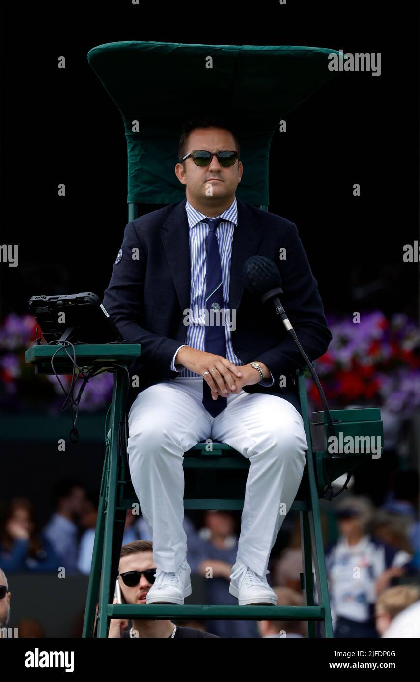 A match umpire in their seat during day six of the 2022 Wimbledon