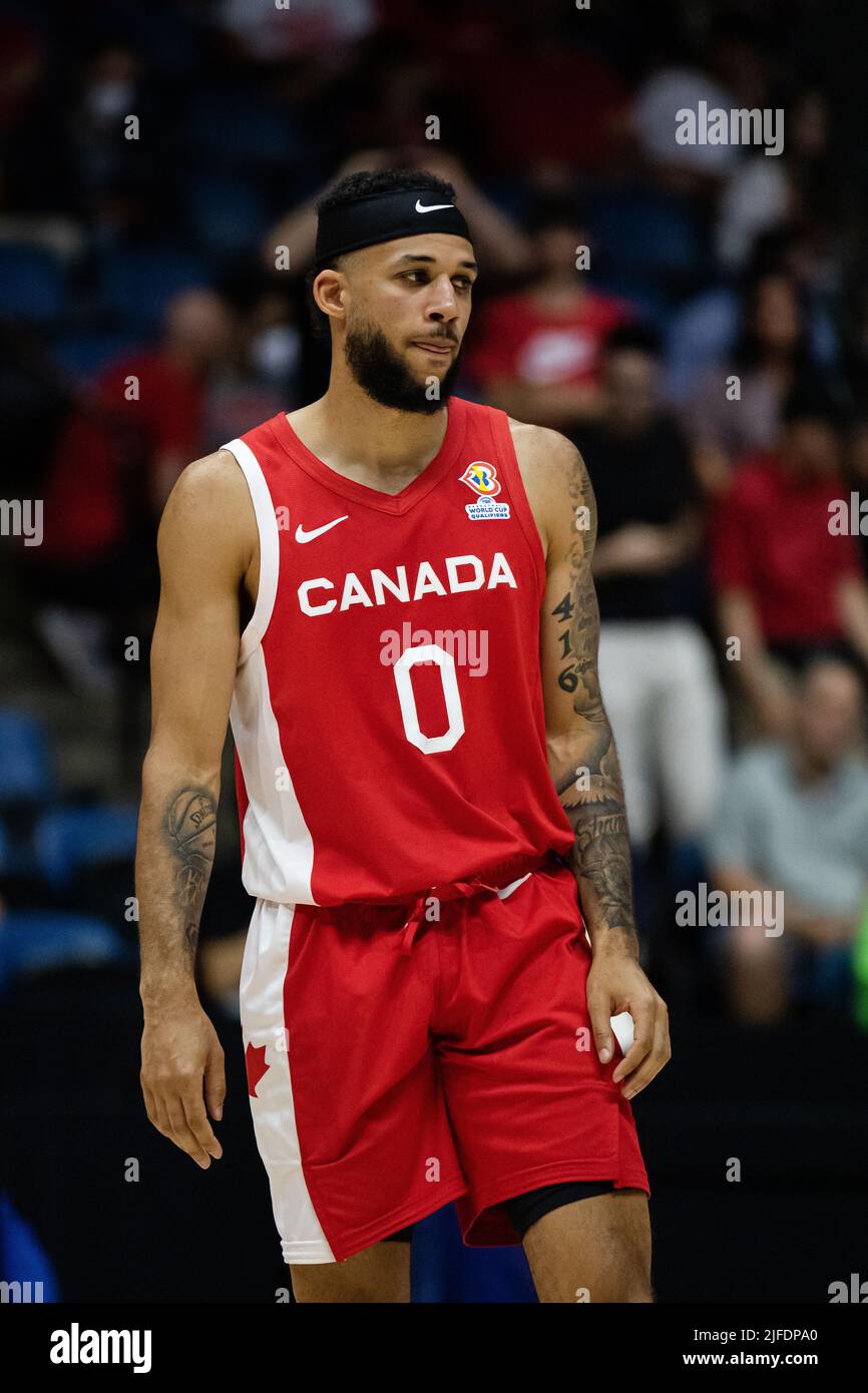Hamilton, Canada, July 01, 2022: Kassius Robertson of Team Canada during the FIBA World Cup qualifying game (Window 3) against Team Dominican Republic at First Ontario Centre in Hamilton, Canada. Canada won the game with the score 95-75. Credit: Phamai Techaphan/Alamy Live News Stock Photo