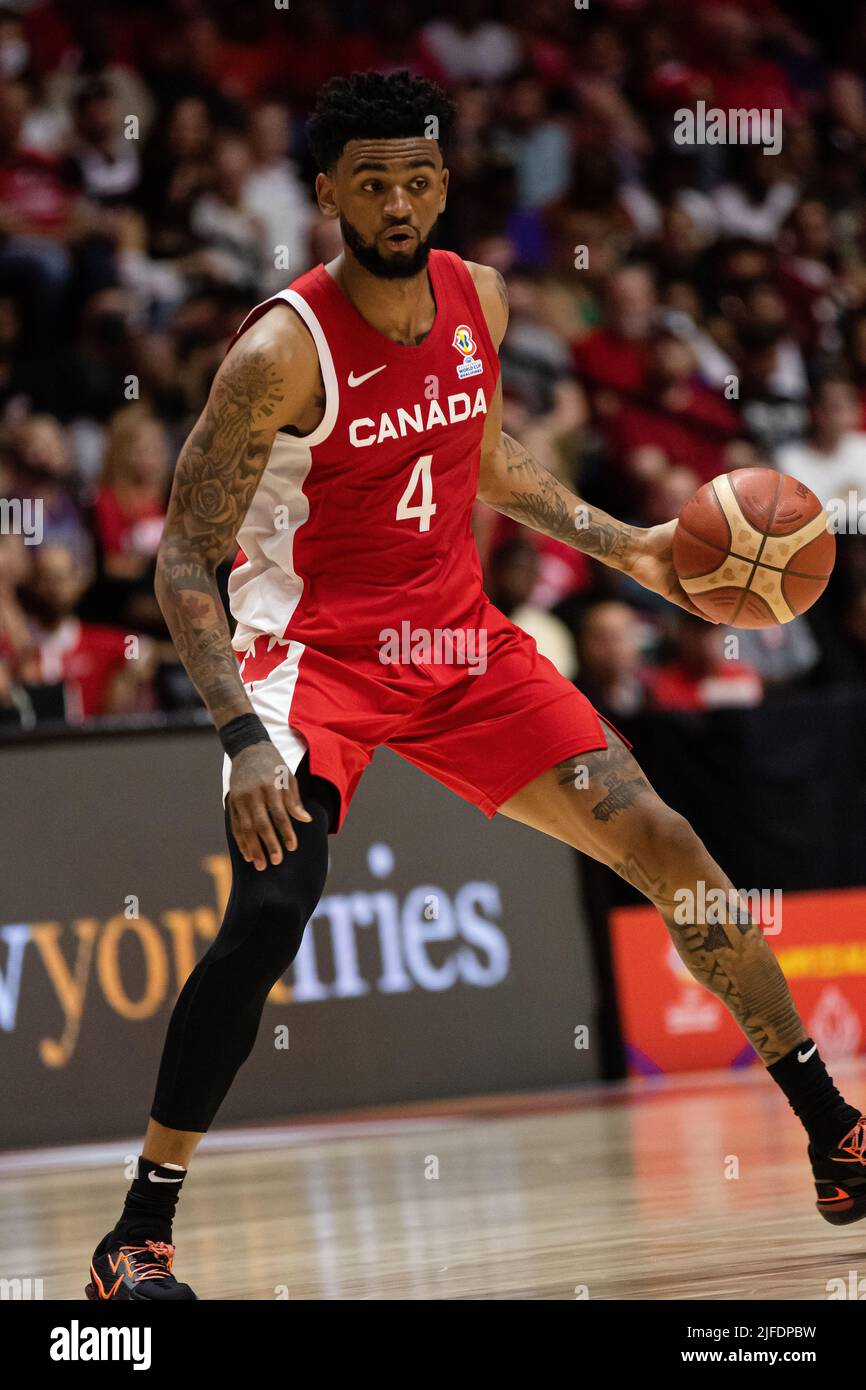 Hamilton, Canada, July 01, 2022: Nickeil Alexander-Walker of Team Canada in action during the FIBA World Cup qualifying game (Window 3) against Dominican Republic at First Ontario Centre in Hamilton, Canada. Canada won the game with the score 95-75. Credit: Phamai Techaphan/Alamy Live News Stock Photo