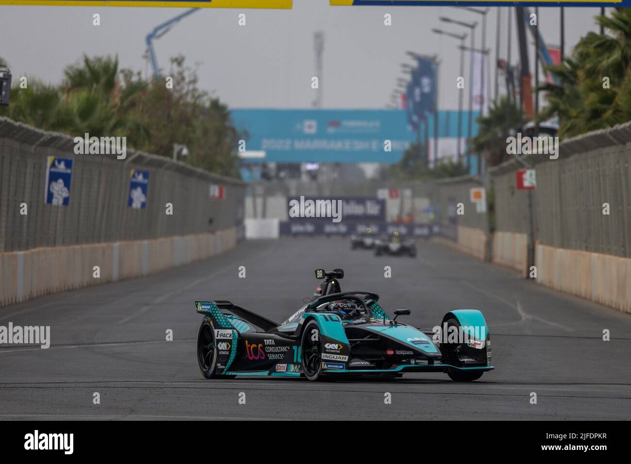 Marrakesh, Morocco. 02nd July, 2022. 10 BIRD Sam (gbr), Jaguar TCS Racing, Jaguar I-Type 5, action during the 2022 Marrakesh ePrix, 7th meeting of the 2021-22 ABB FIA Formula E World Championship, on the Circuit International Automobile Moulay El Hassan from June 30 to July 2, in Marrakesh, Morocco - Photo Marc de Mattia / DPPI Credit: DPPI Media/Alamy Live News Stock Photo