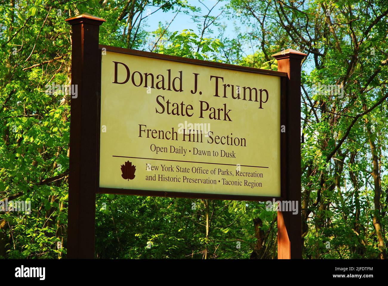 Donald J Trump State Park was named prior to becoming President and was land he sold to the State Park department of New York Stock Photo