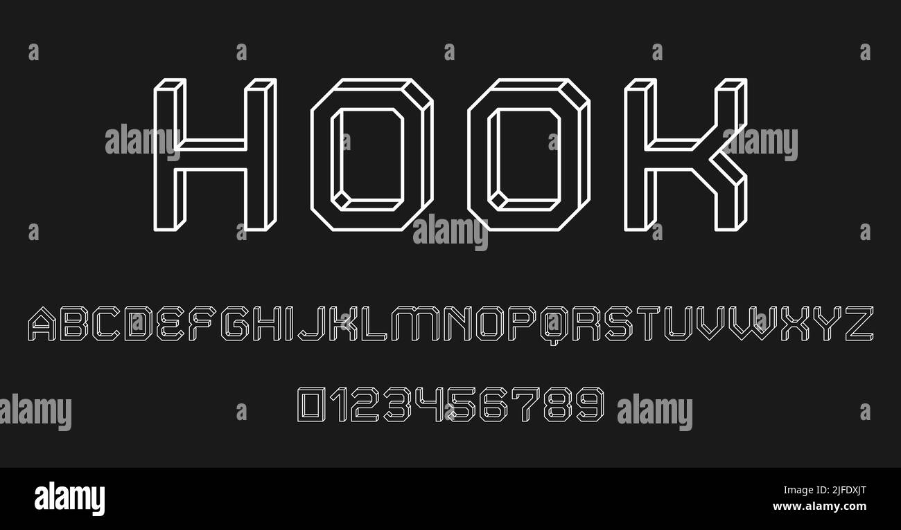 Set of alphabets font letters and numbers modern abstract outline 3D concept design with lines vector illustration Stock Vector