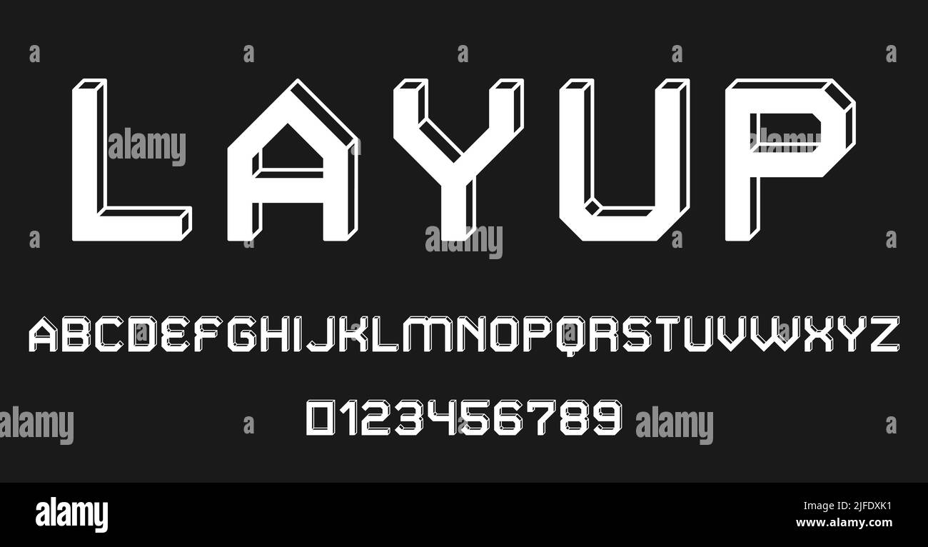 Set of alphabets font letters and numbers modern abstract outline 3D concept design with lines vector illustration Stock Vector
