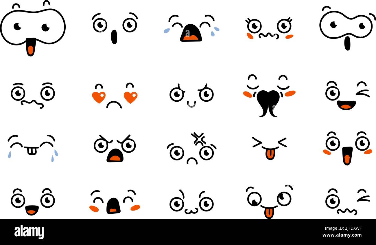 Various Cartoon Emoticons Set. Doodle faces, eyes and mouth. Caricature ...