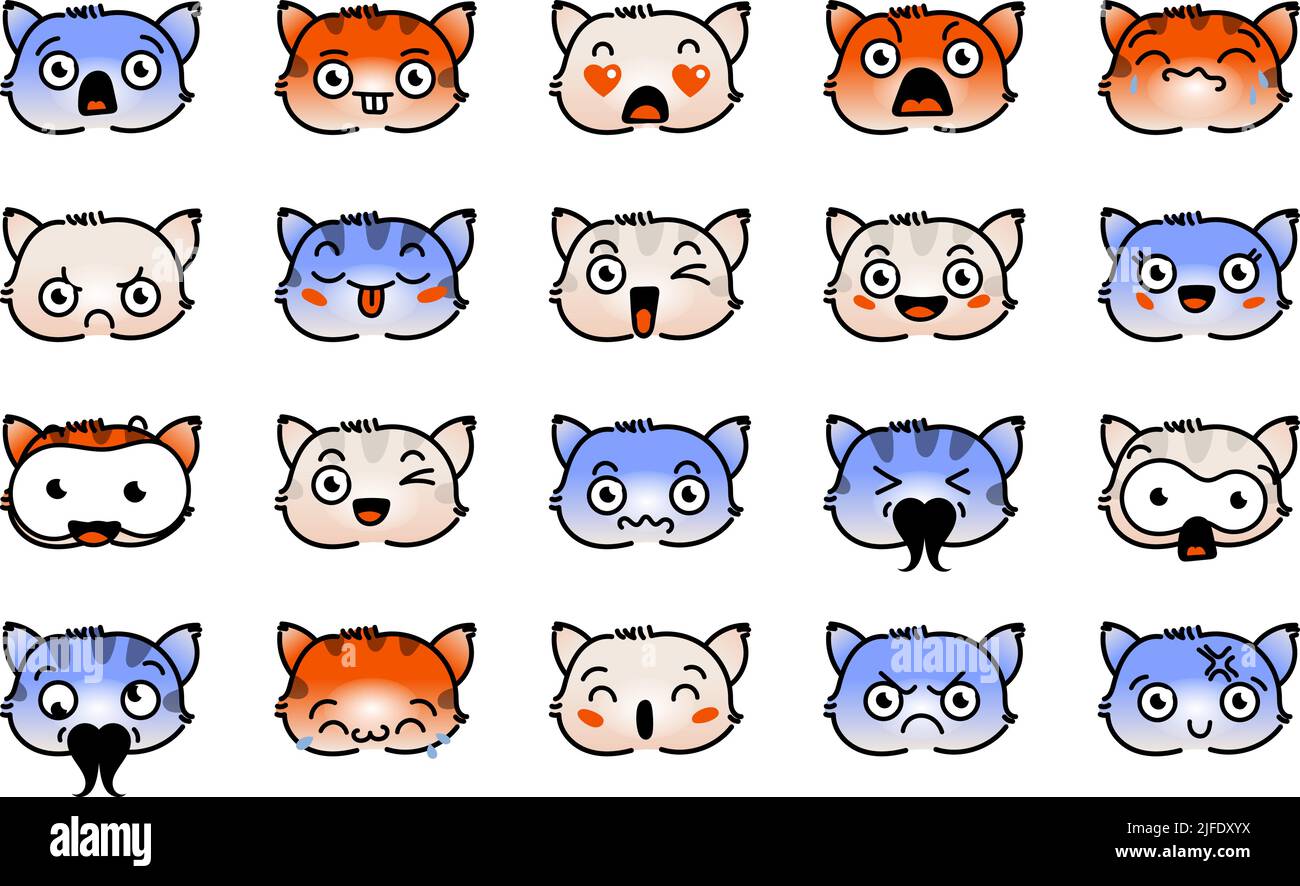 Premium Vector  Cat emoji smile cry angry surprise icon set cute cartoon