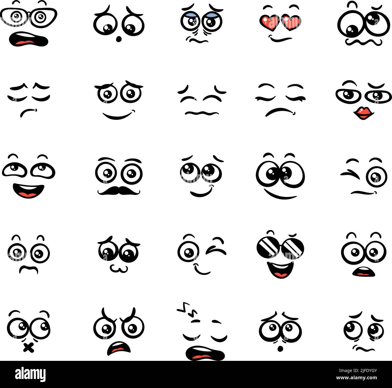 Various Cartoon Emoticons Set. Doodle faces, eyes and mouth. Caricature ...
