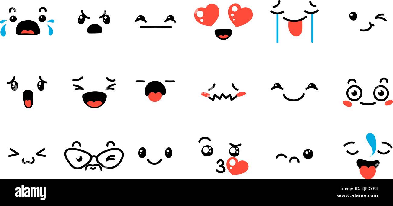 Various Cartoon Emoticons Set. Doodle faces, eyes and mouth. Caricature ...