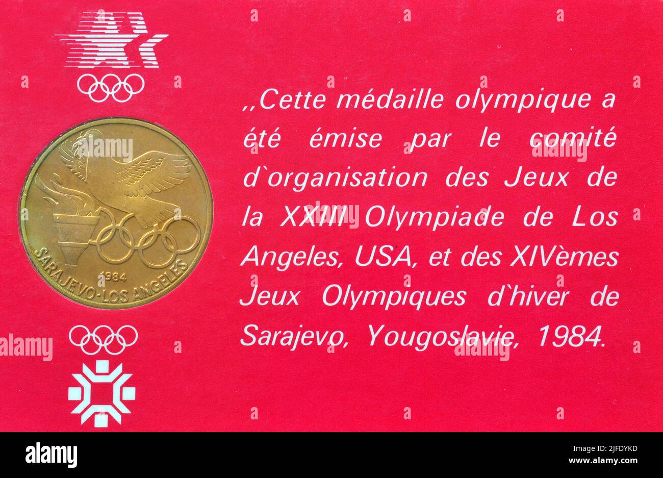 Medallion - Olympic Games Sarajevo - Los Angeles 1984 Stock Photo