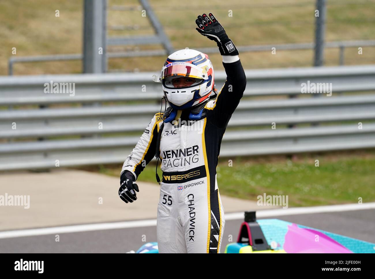 Jenner RacingÕs Jamie Chadwick celebrates winning round three of the W