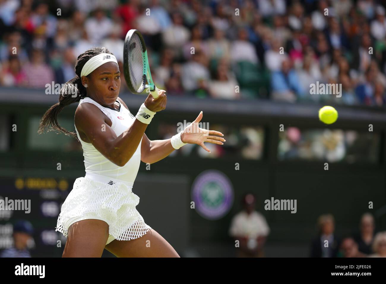 Coco Gauff in action against Amanda Anisimova during day six of the