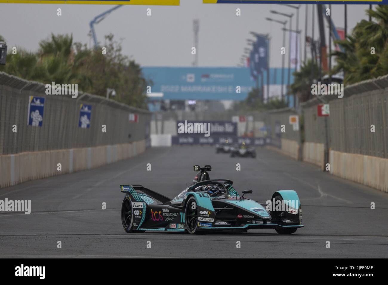 Marrakesh, Morocco. 02nd July, 2022. 10 BIRD Sam (gbr), Jaguar TCS Racing, Jaguar I-Type 5, action during the 2022 Marrakesh ePrix, 7th meeting of the 2021-22 ABB FIA Formula E World Championship, on the Circuit International Automobile Moulay El Hassan from June 30 to July 2, in Marrakesh, Morocco - Photo: Marc De Mattia/DPPI/LiveMedia Credit: Independent Photo Agency/Alamy Live News Stock Photo